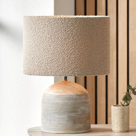 Grayvon Grey-Washed Dome Lamp with Bouclé Shade