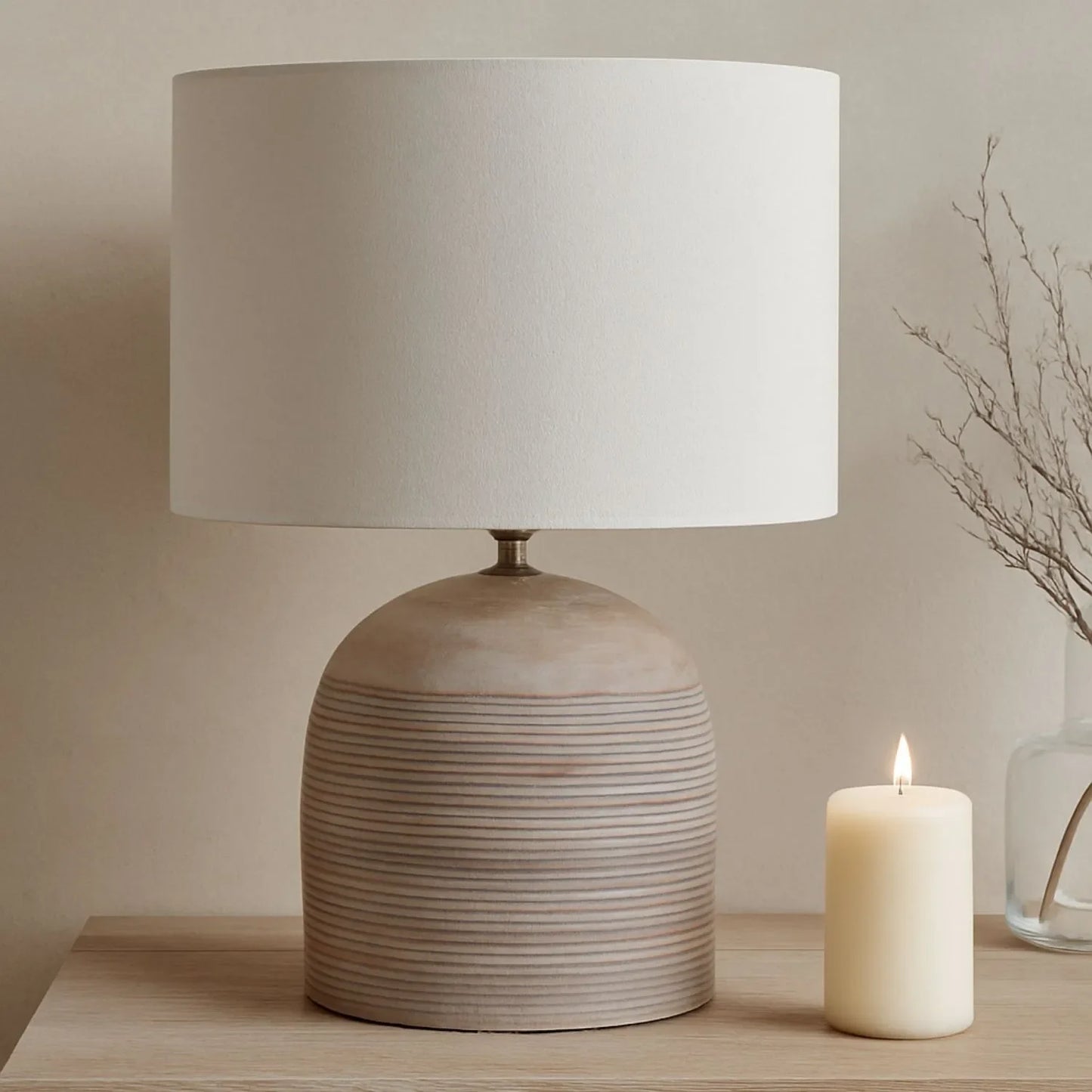 Grayvon Grey-Washed Dome Lamp with White Shade