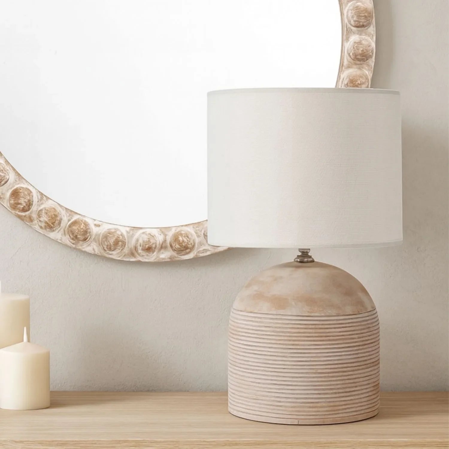 Grayvon Grey-Washed Dome Lamp with White Shade