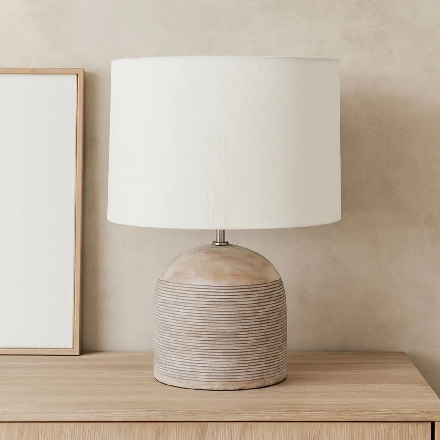 Grayvon Grey-Washed Dome Lamp with White Shade