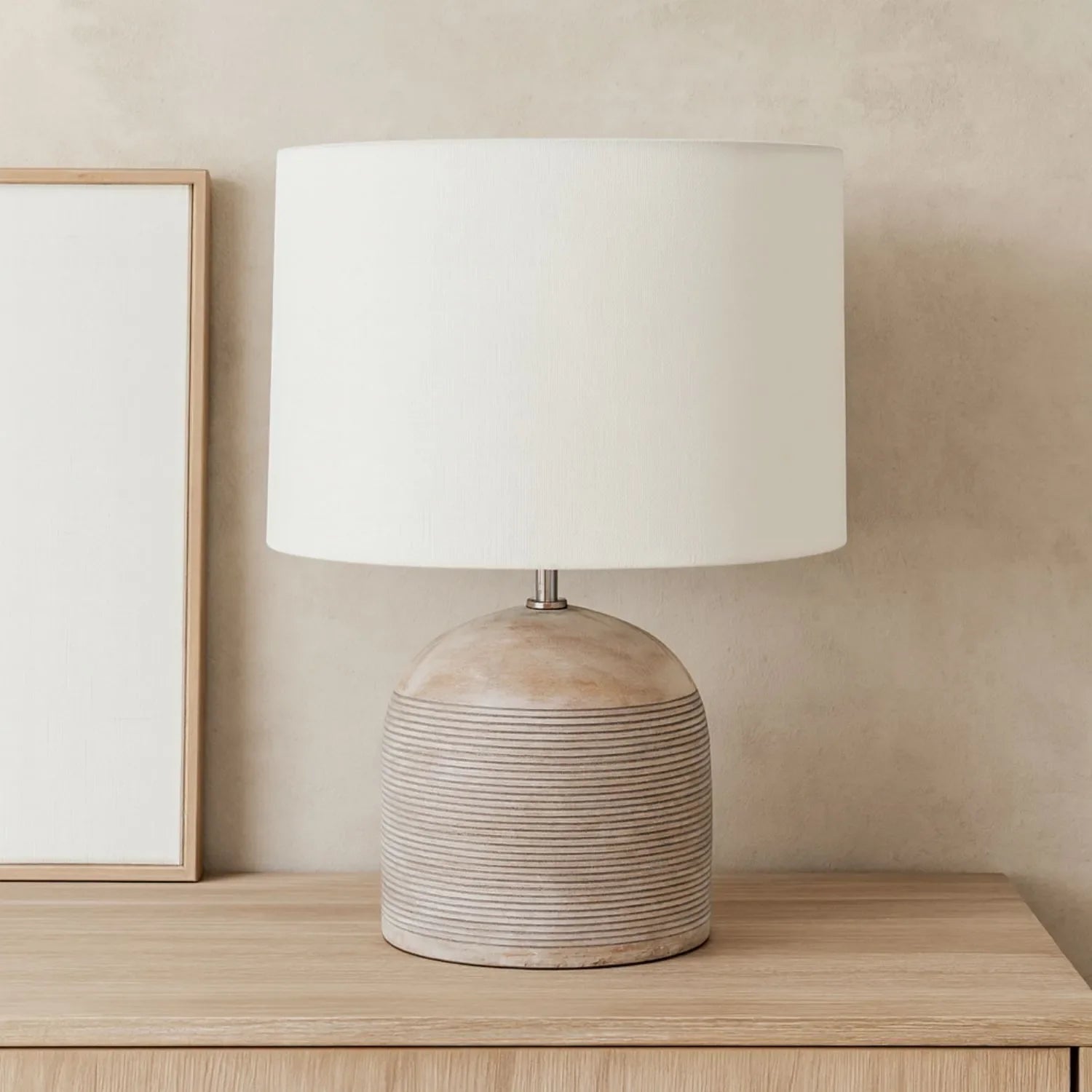Grayvon Grey-Washed Dome Lamp with White Shade