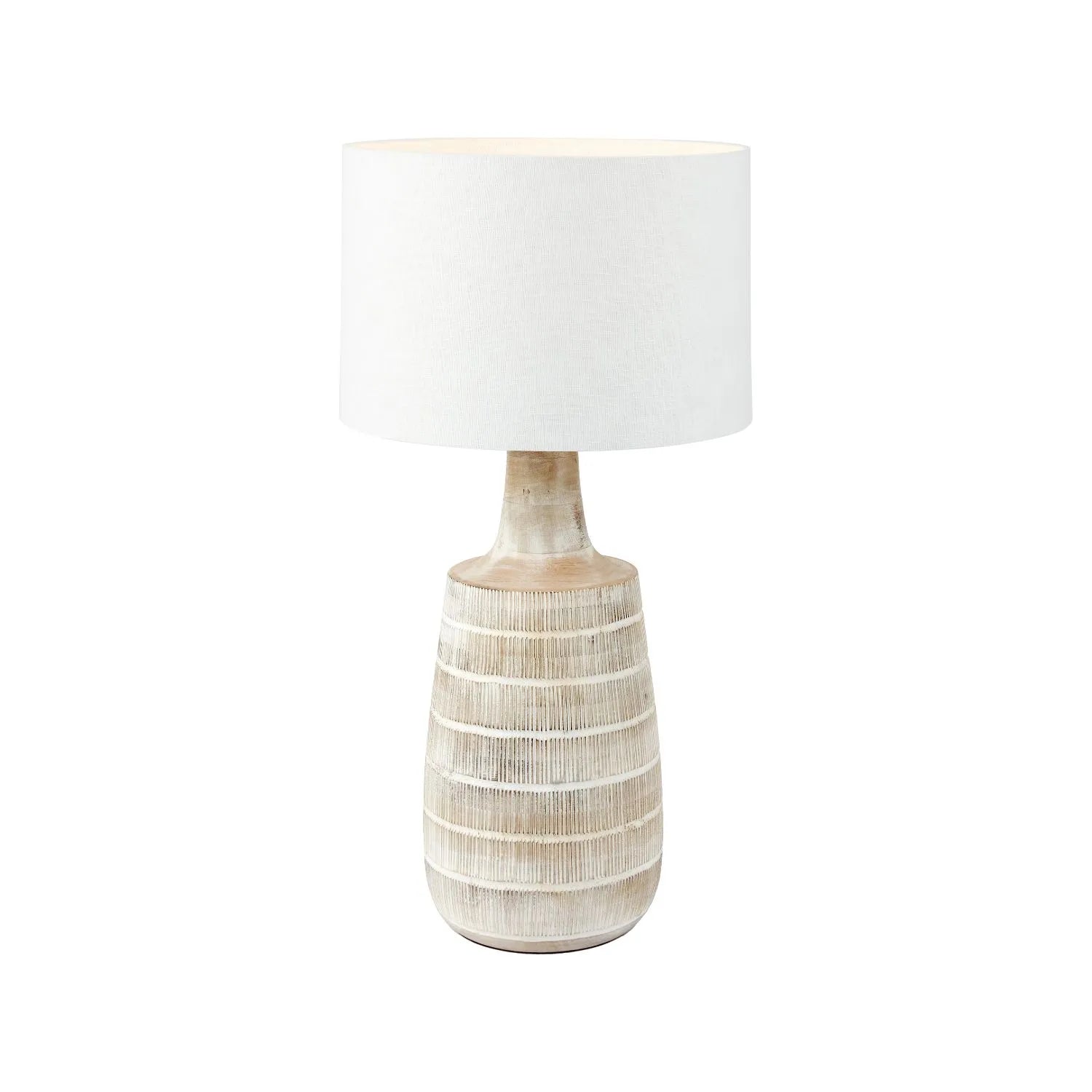 Grayvon Whitewashed Tall Bottle Lamp with White Shade