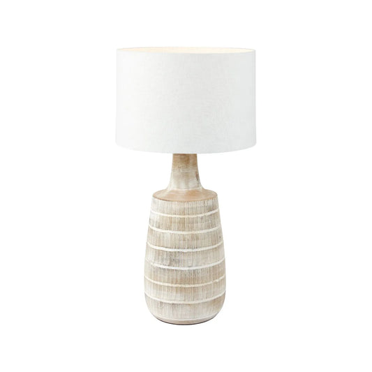 Grayvon Whitewashed Tall Bottle Lamp with White Shade