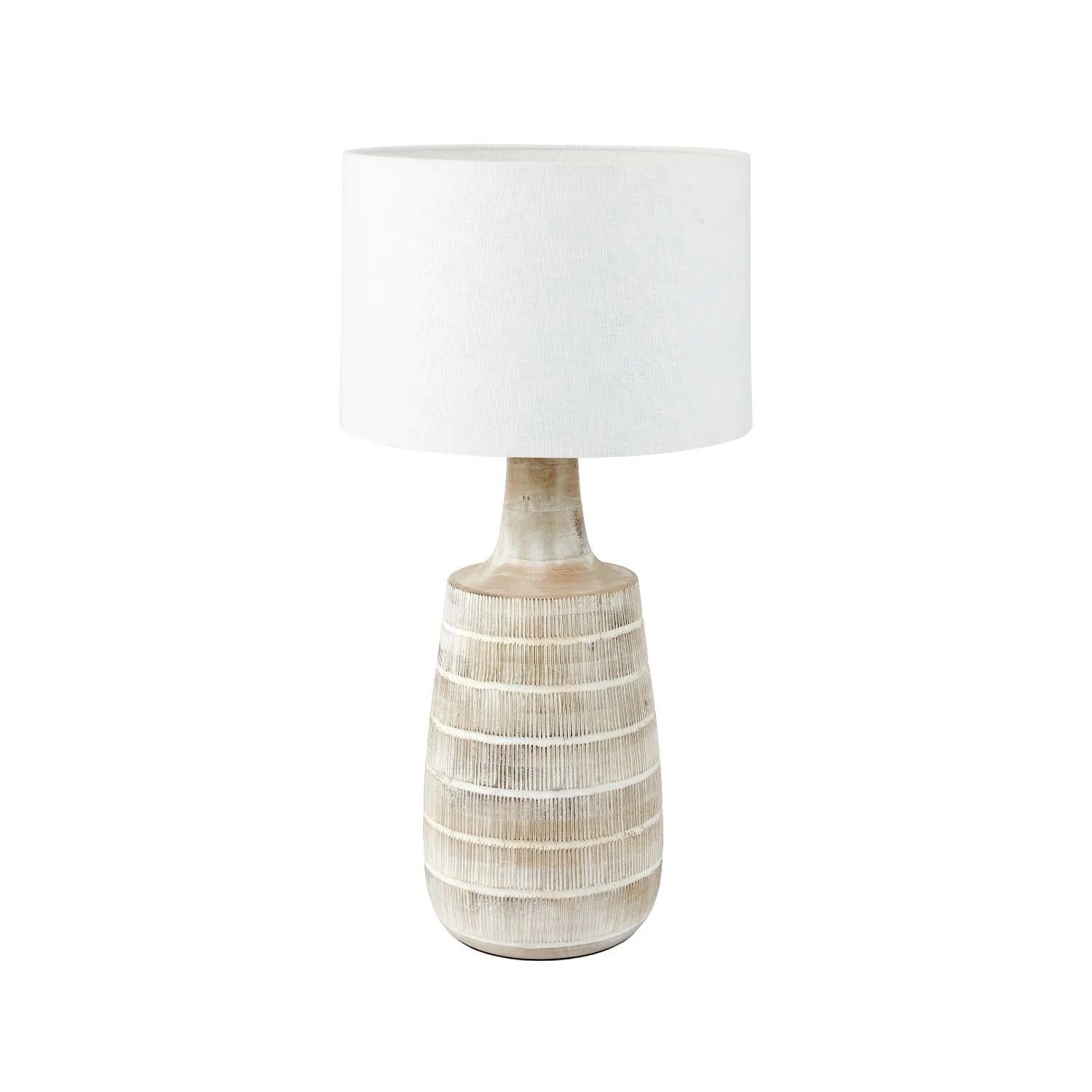 Grayvon Whitewashed Tall Bottle Lamp with White Shade